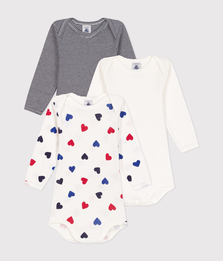 Babies' long-sleeved cotton bodysuits with a triple heart print - 3-pack variante 1