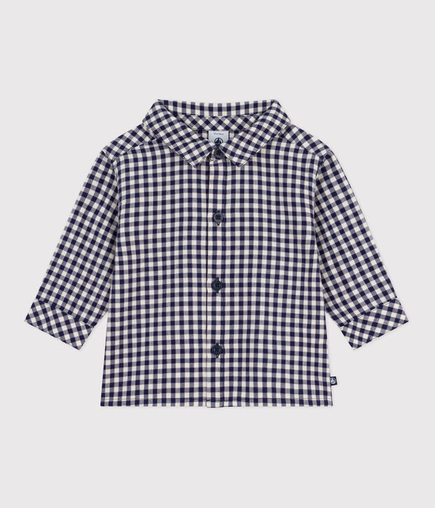 Babies' checked flannel shirt blue/ecru