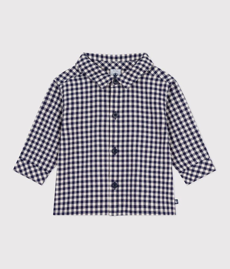 Babies' checked flannel shirt blue/ecru