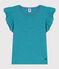 Girls' Striped Cotton T-Shirt LAVIS green/VERDE blue