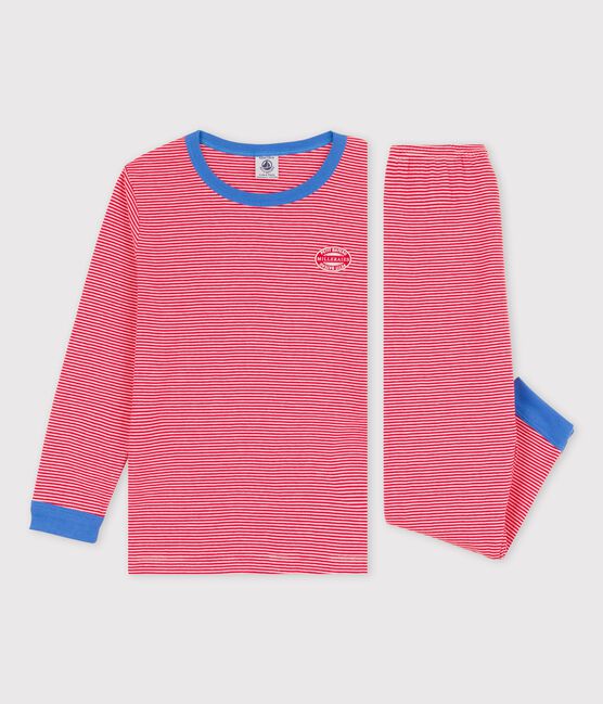 Unisex Pinstriped Organic Cotton Pyjamas PEPS red/MARSHMALLOW white