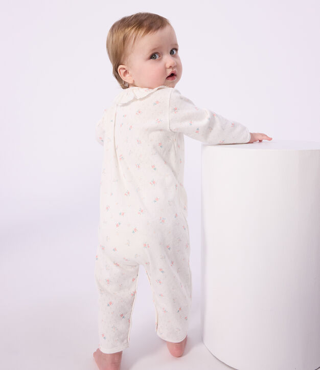 Babies' footless openwork floral-print cotton pyjama suit white/multicolor