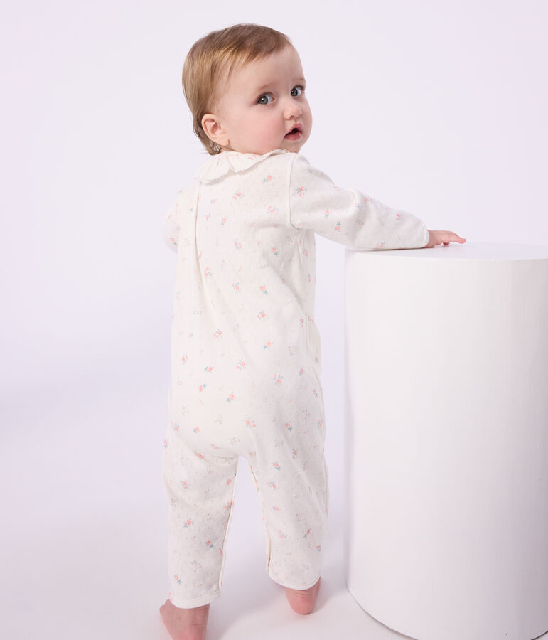 Babies' footless openwork floral-print cotton pyjama suit white/multicolor