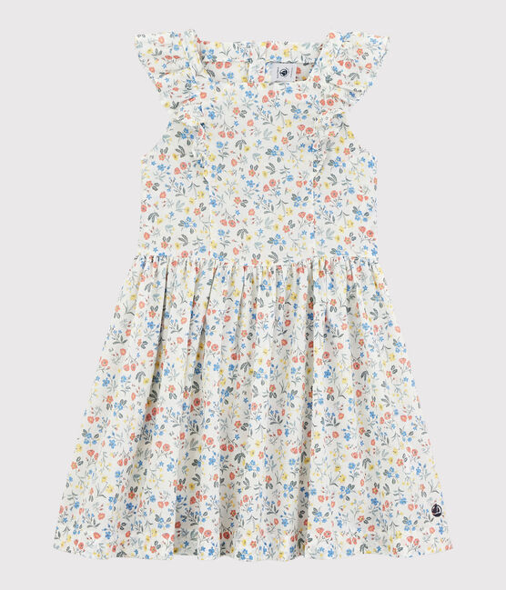 Girls' Short-Sleeved Poplin Dress MARSHMALLOW white/MULTICO white