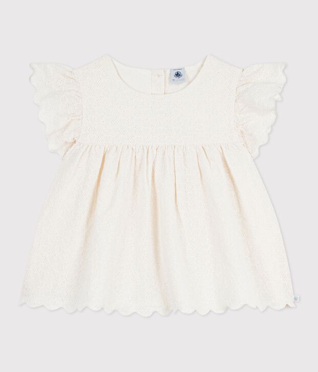 Children's short-sleeved cotton blouse with a heart pattern white