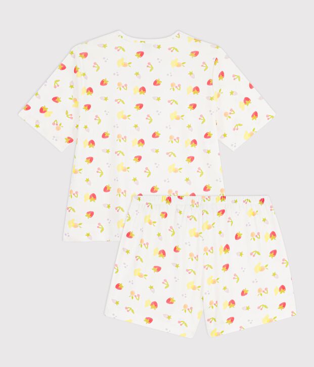 Women's short-sleeved pyjamas in fruit print cotton white/multicolor