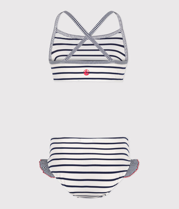 Children's two-piece stripy swimsuit white/blue