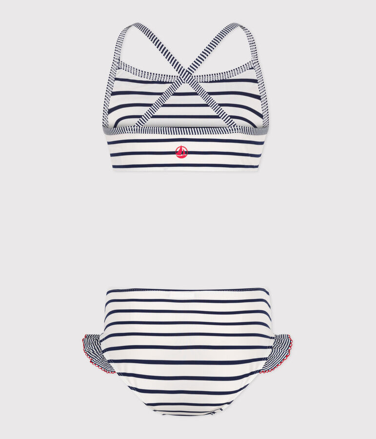Children's two-piece stripy swimsuit white/blue