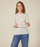 Women's plain drop needle rib knit t-shirt with long sleeves and a grandad neckline beige