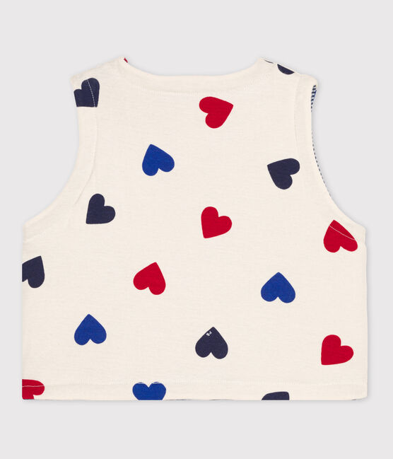 Babies' Reversible Heart Patterned Sleeveless Cotton Cardigan AVALANCHE white/MULTICO