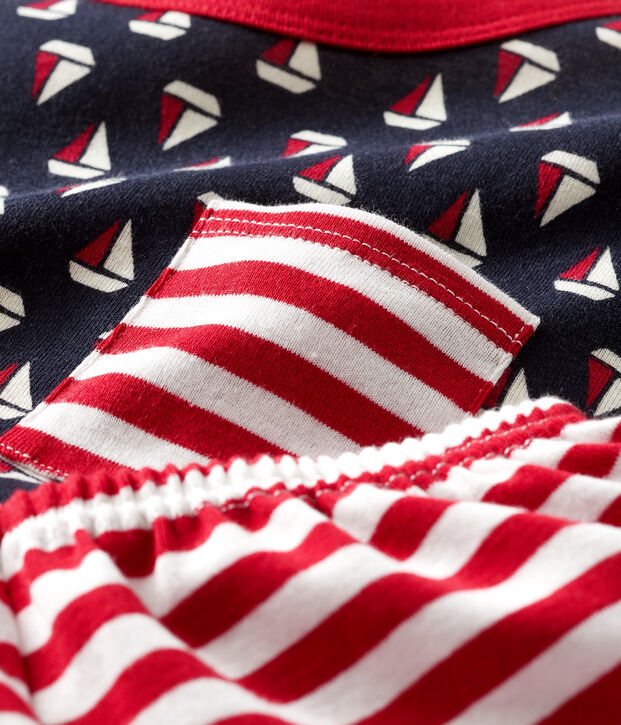 Boys' cropped ribbed pyjamas blue/multicolor