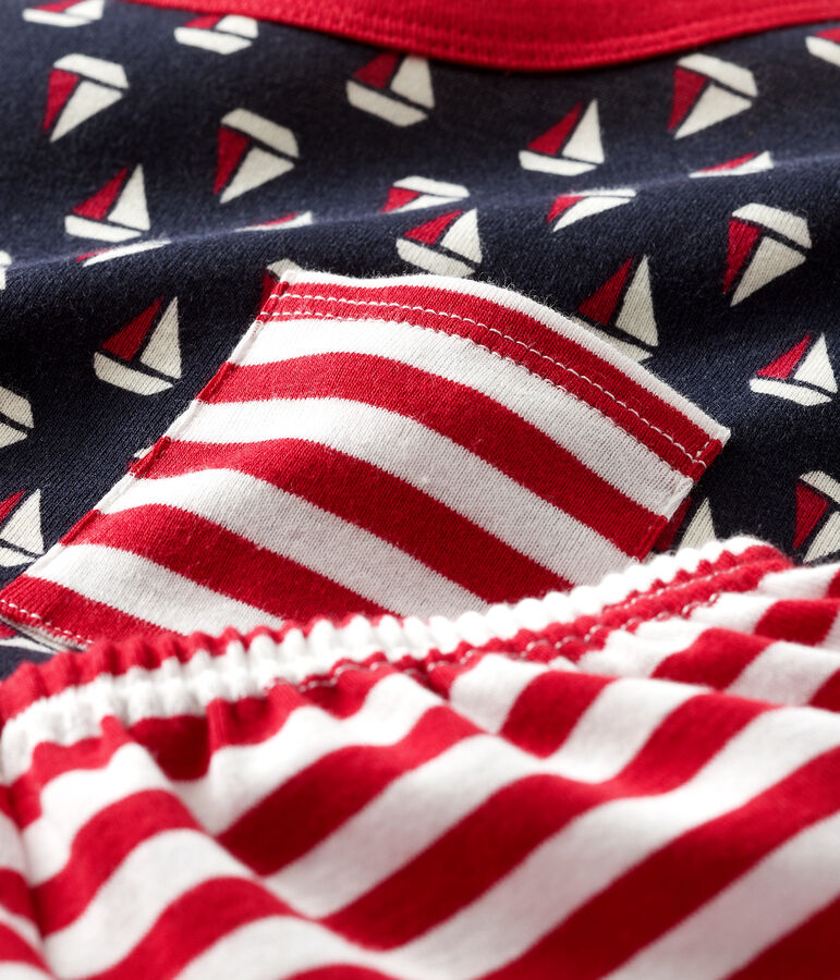 Boys' cropped ribbed pyjamas blue/multicolor