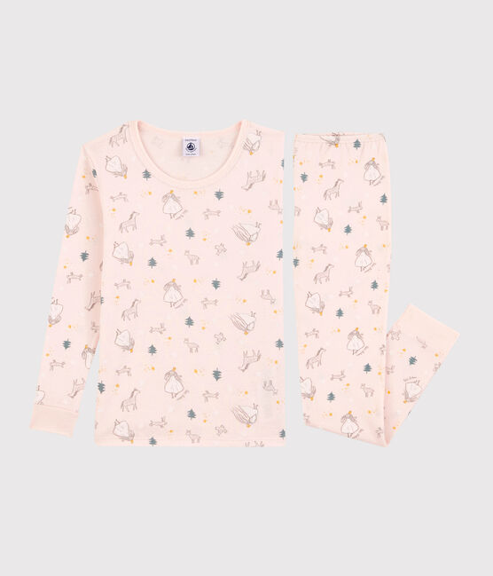 Girls' Princess Print Snugfit Cotton Pyjamas FLEUR pink/MULTICO white