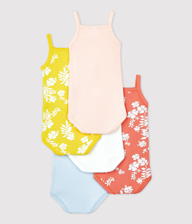 Babies' Hawaiian Themed Cotton Bodysuits with Straps - 5-Pack multicolor