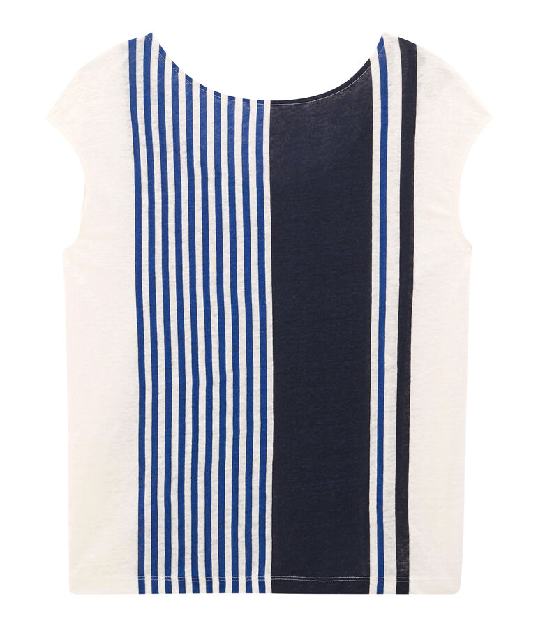 Women's short-sleeved linen t-shirt white/multicolor