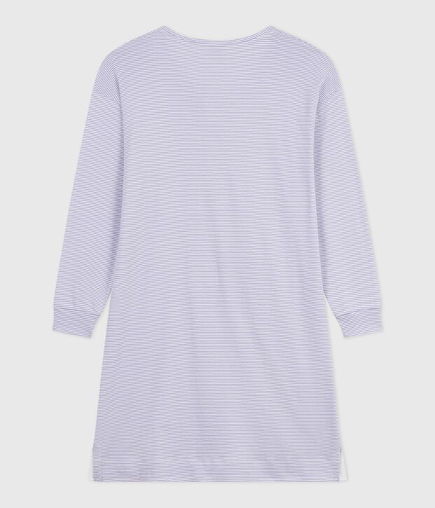 Women's nightdress in stripy cotton purple/white