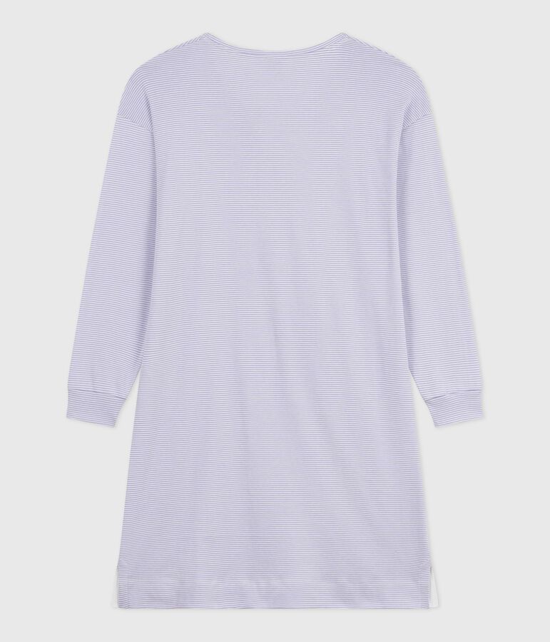 Women's nightdress in stripy cotton purple/white