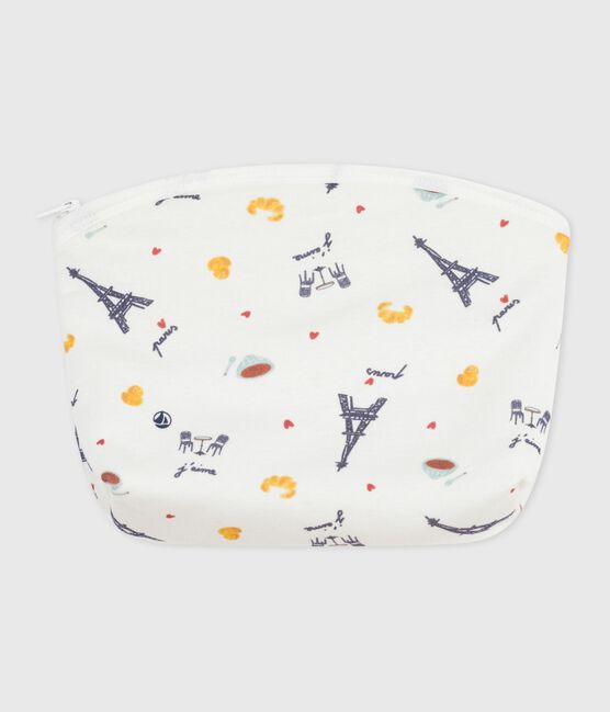 Babies' whale-print cotton bag MARSHMALLOW /ADRIATIC