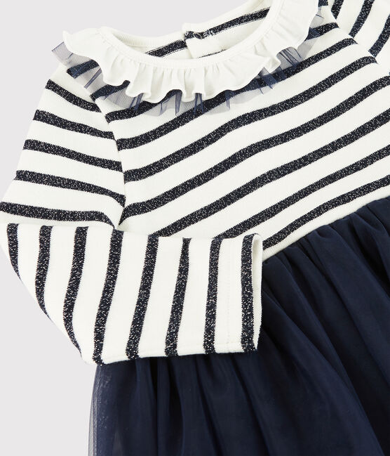 Baby girl's long-sleeved dress MARSHMALLOW white/SMOKING ARGENT BRILLANT