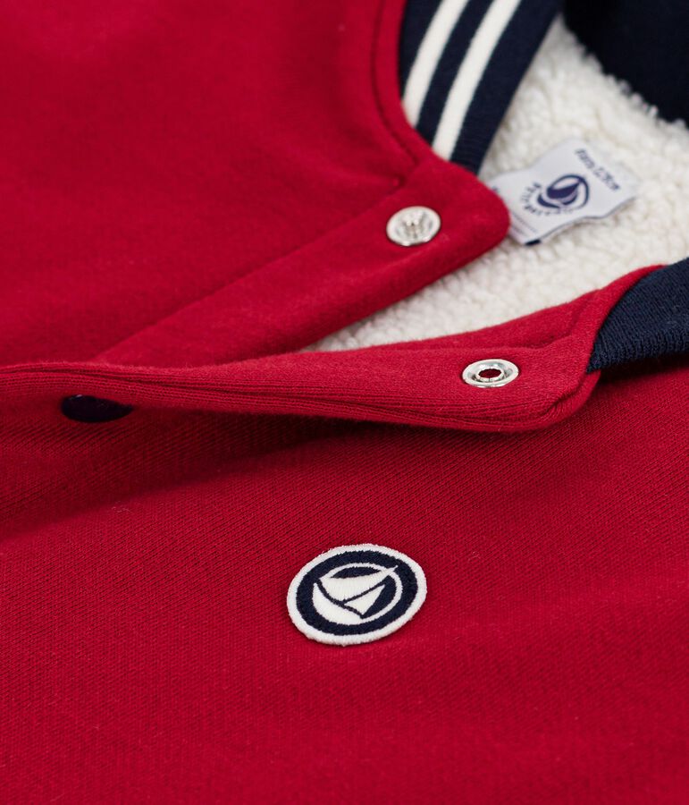 Children's varsity-style jacket in plain cotton and sherpa red