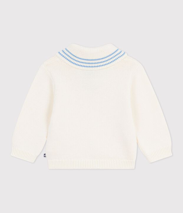 Babies' stripy cotton jumper with a shawl collar MILK