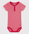 Babies' Short-Sleeved Pinstriped Cotton Bodysuit CORRIDA red/MARSHMALLOW white