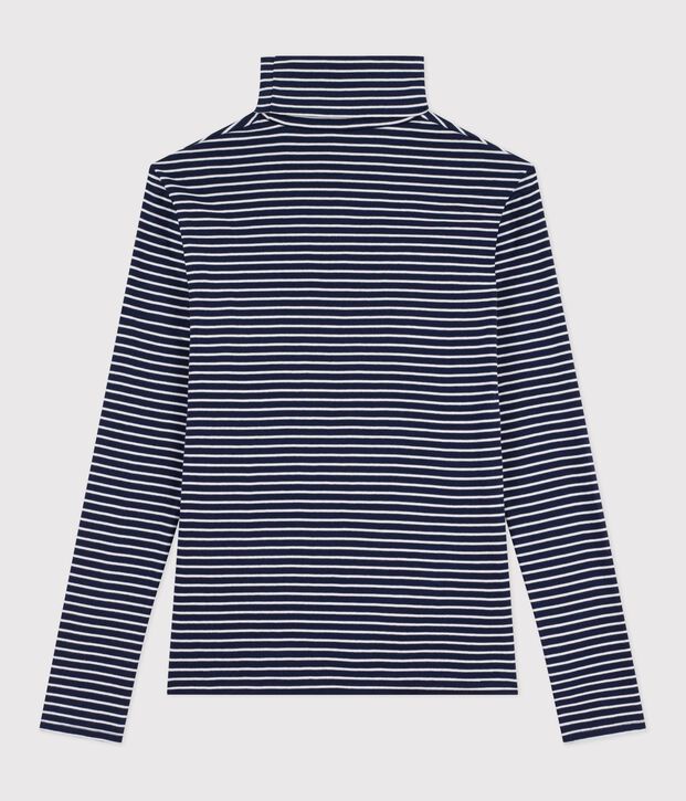 The Iconic cotton polo neck top for women blue/white
