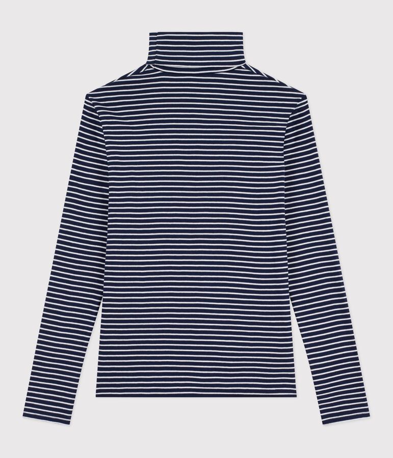 The Iconic cotton polo neck top for women blue/white