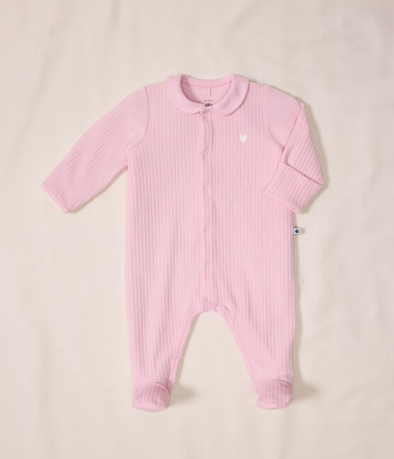 Babies' plain velour pyjama suit with a collar MARQUISE pink