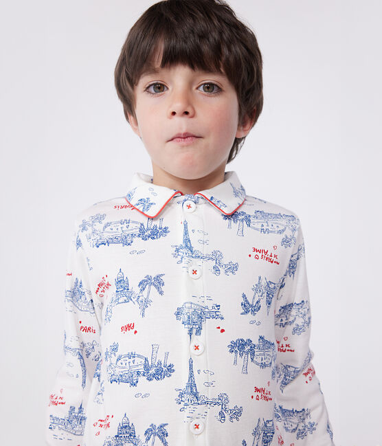 Children's Paris print cotton pyjamas with buttons MARSHMALLOW white/MULTICO white