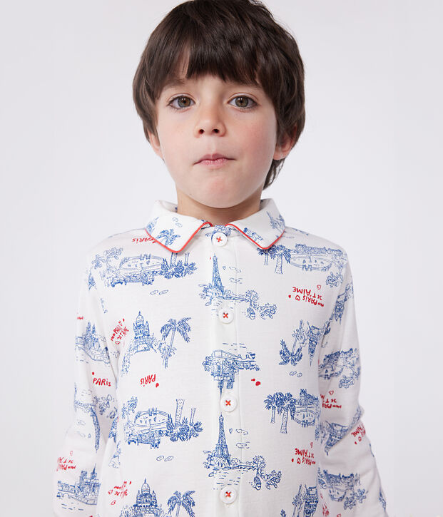 Children's Paris print cotton pyjamas with buttons white/multicolor