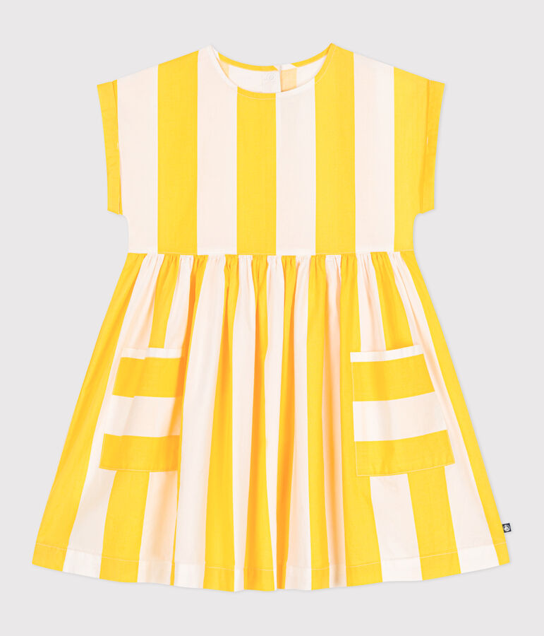 Children's short-sleeved stripy cotton dress white/yellow