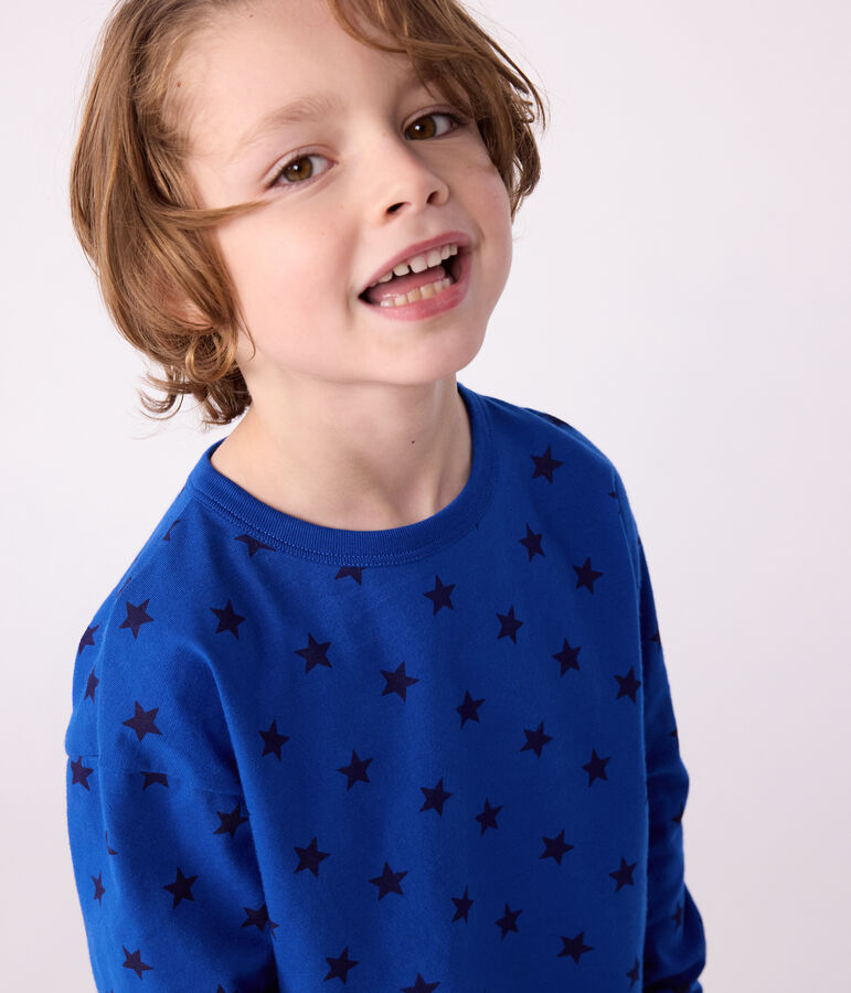 Children's long-sleeved printed cotton T-shirt blue/blue