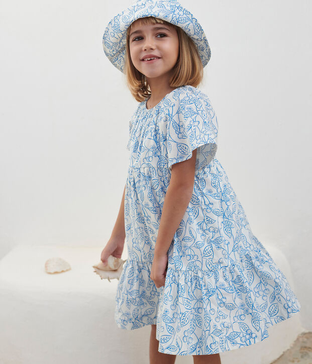Children's dress in printed cotton with short sleeves blue/blue