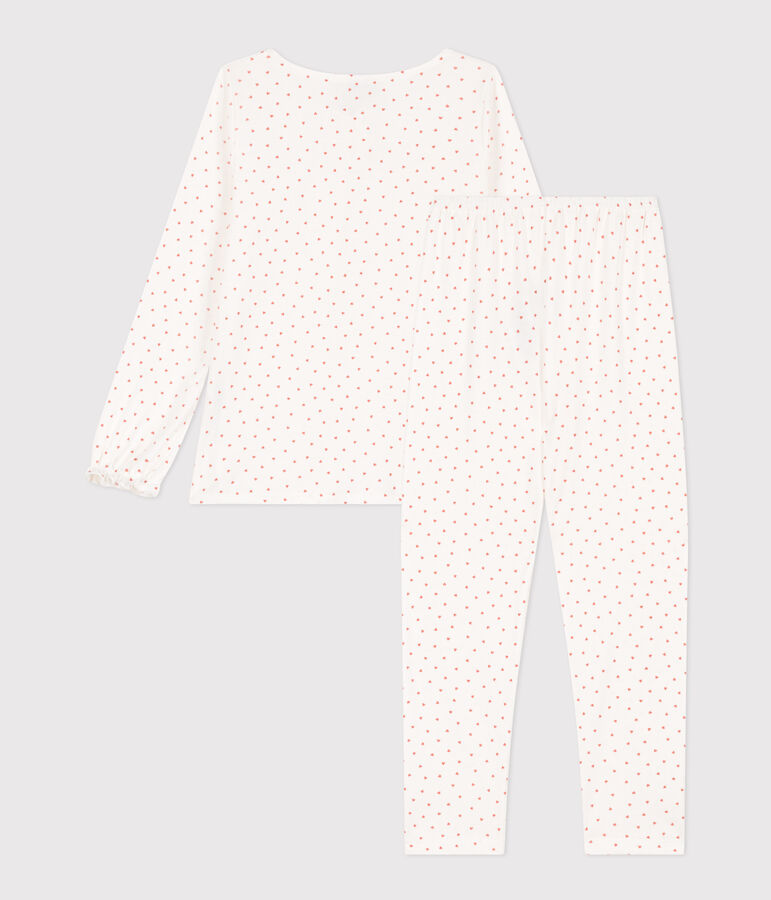 Girls' Heart Cotton Pyjamas MARSHMALLOW white/PAPAYE