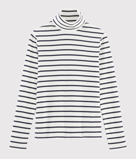 Women's Iconic Stripy Cotton Undershirt MARSHMALLOW white/SMOKING blue
