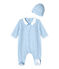 Baby's sleepsuit and its newborn hat TOUDOU blue/ECUME white