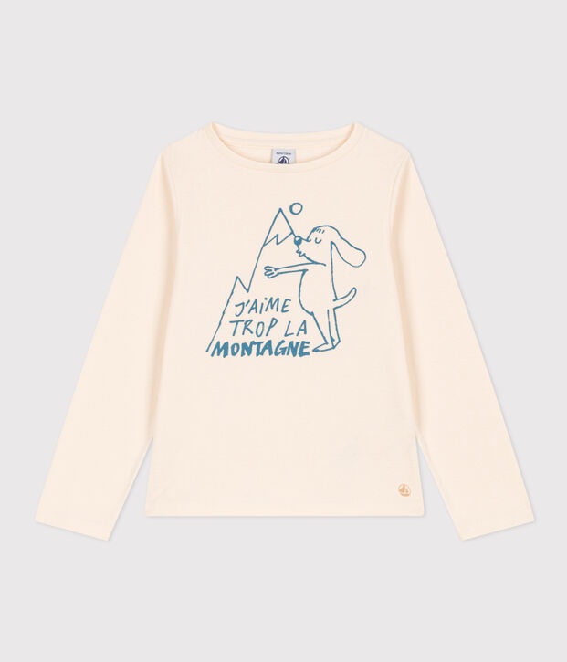 Girls' long-sleeved cotton T-shirt Ecru