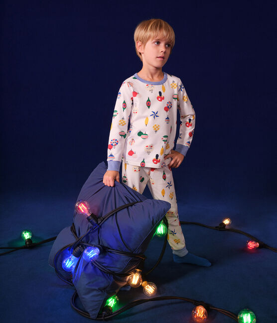 Babies' Christmas bauble print brushed fleece pyjamas MARSHMALLOW white/MULTICO white
