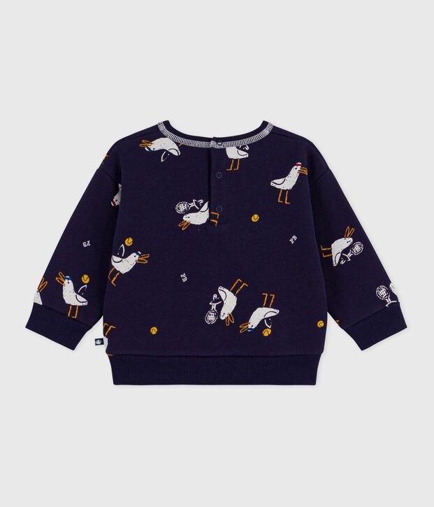 Babies' seagull print cotton hoodie blue/multicolor