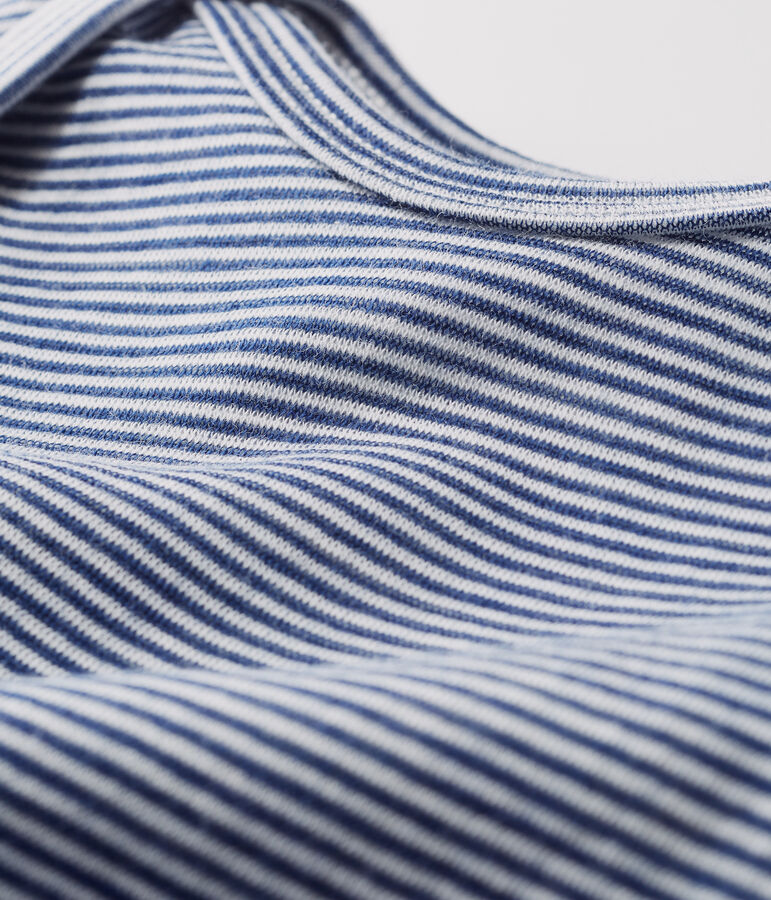 Babies' Striped Long Bodysuit in Cotton/Wool blue/white