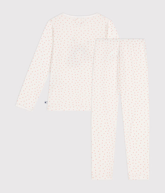 Children's cotton pyjamas printed with little hearts MARSHMALLOW white/PAPAYE
