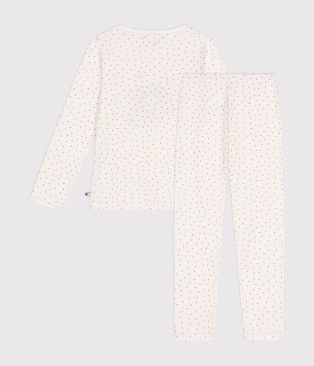 Children's cotton pyjamas printed with little hearts white/pink