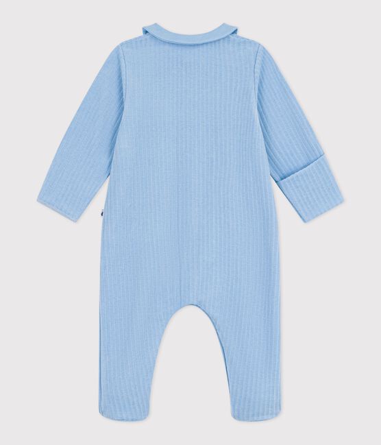 Babies' plain velour pyjama suit with a collar FLO blue