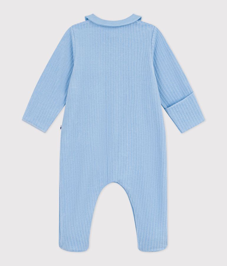 Babies' plain velour pyjama suit with a collar blue