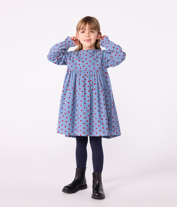 Children's long-sleeved printed corduroy dress blue/multicolor