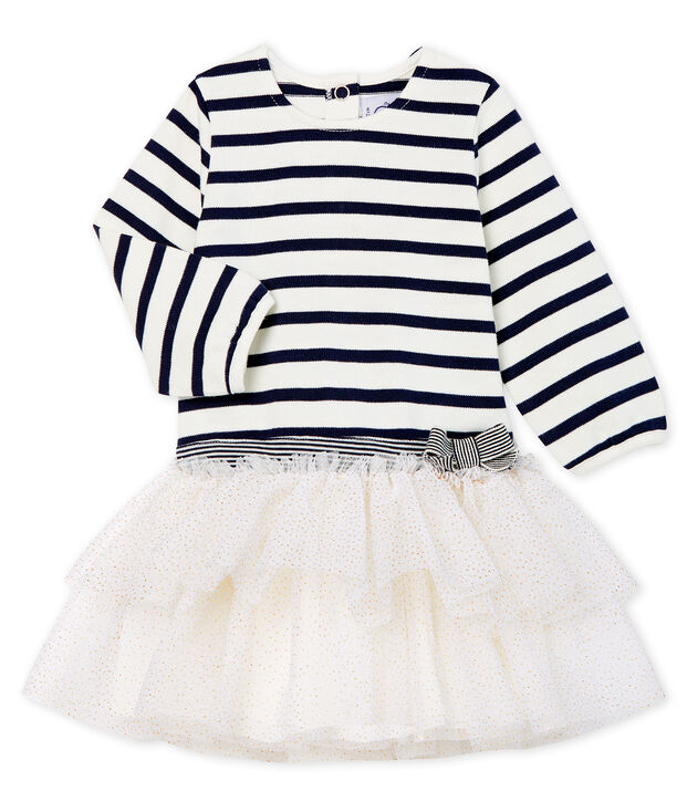 Baby Girls' Long-Sleeved Striped Dress white/blue