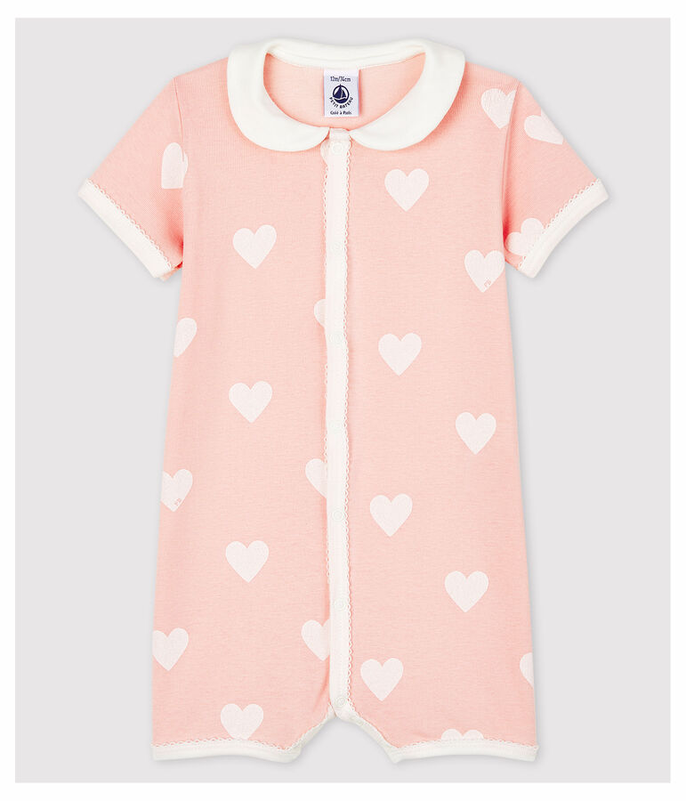 Baby Girls' Pink Heart Pattern Organic Cotton Playsuit pink/white
