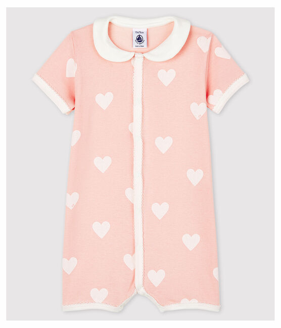 Baby Girls' Pink Heart Pattern Organic Cotton Playsuit MINOIS pink/MARSHMALLOW white