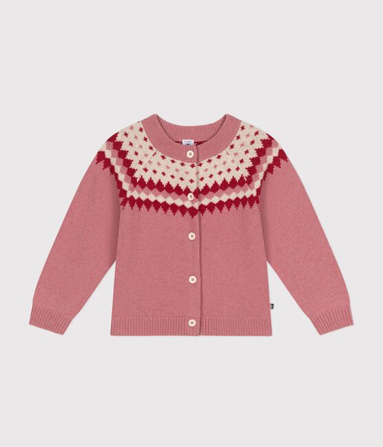 Girls' cotton and wool jacquard cardigan ROSEWOOD pink/AVALANCHE